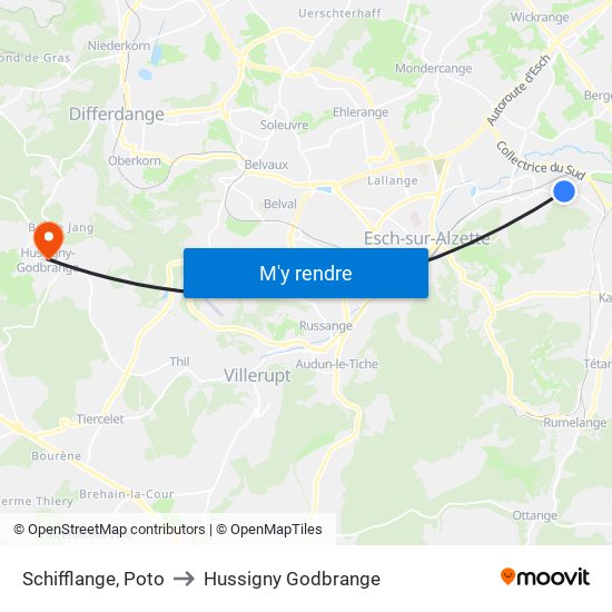 Schifflange, Poto to Hussigny Godbrange map