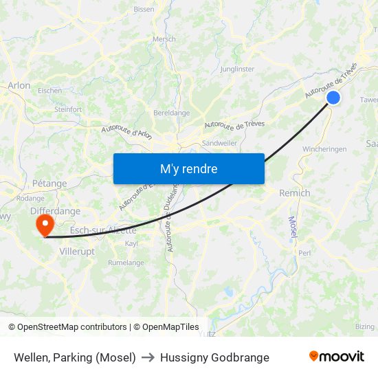 Wellen, Parking (Mosel) to Hussigny Godbrange map