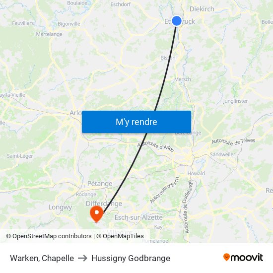 Warken, Chapelle to Hussigny Godbrange map