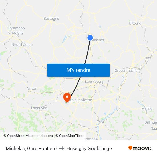 Michelau, Gare Routière to Hussigny Godbrange map