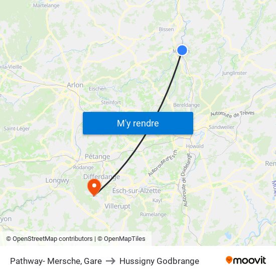 Pathway- Mersche, Gare to Hussigny Godbrange map