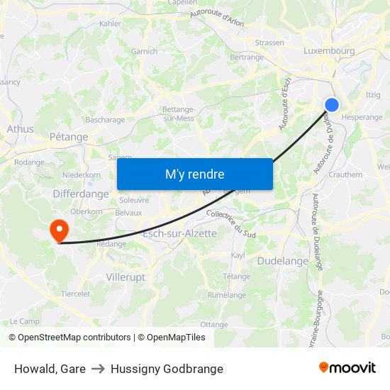 Howald, Gare to Hussigny Godbrange map