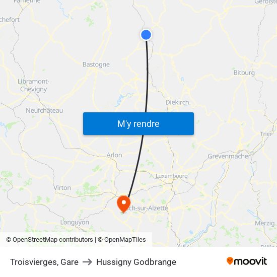 Troisvierges, Gare to Hussigny Godbrange map