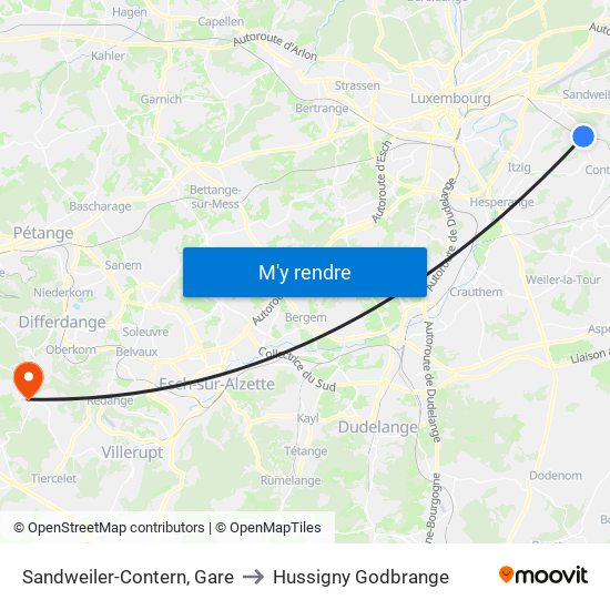Sandweiler-Contern, Gare to Hussigny Godbrange map