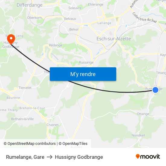 Rumelange, Gare to Hussigny Godbrange map