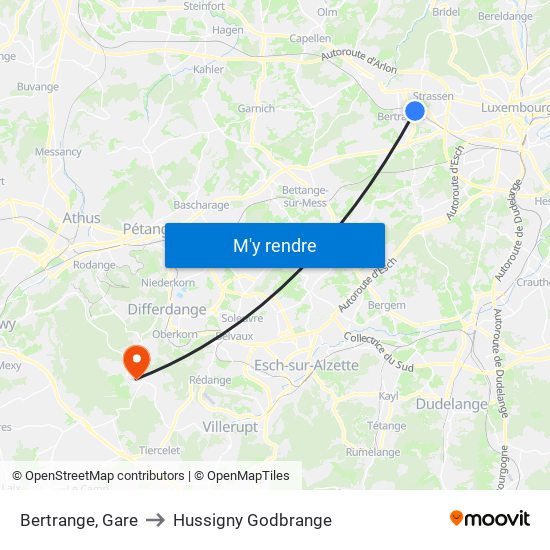 Bertrange, Gare to Hussigny Godbrange map