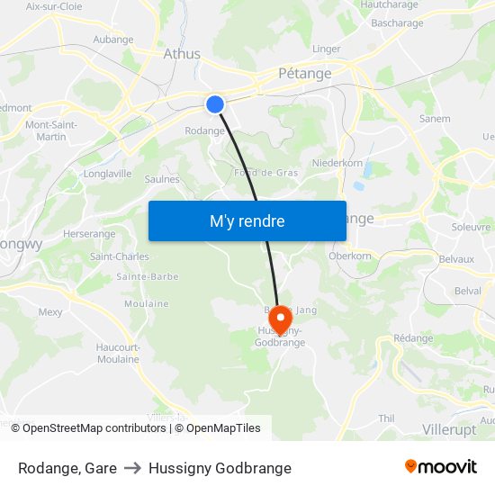 Rodange, Gare to Hussigny Godbrange map