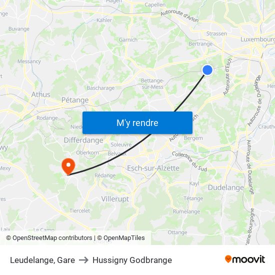 Leudelange, Gare to Hussigny Godbrange map