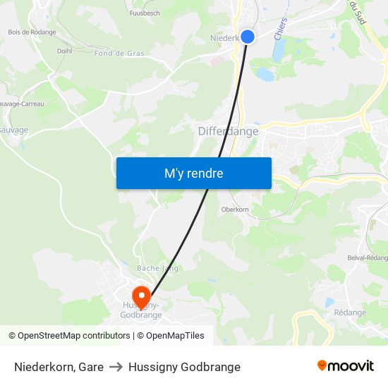 Niederkorn, Gare to Hussigny Godbrange map