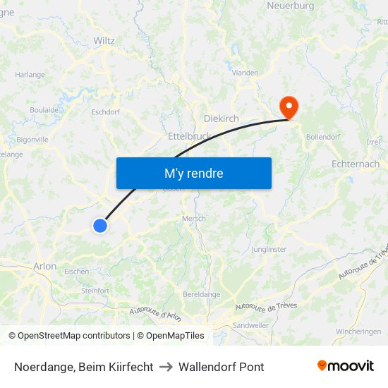 Noerdange, Beim Kiirfecht to Wallendorf Pont map