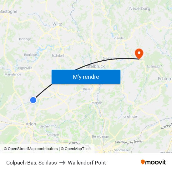 Colpach-Bas, Schlass to Wallendorf Pont map