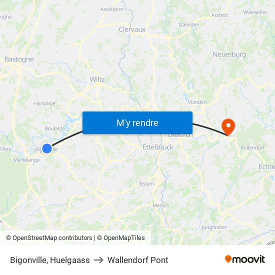 Bigonville, Huelgaass to Wallendorf Pont map
