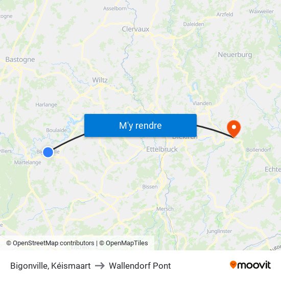 Bigonville, Kéismaart to Wallendorf Pont map