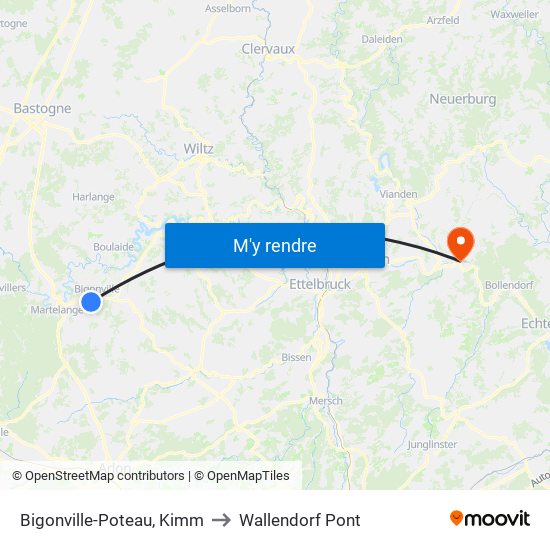 Bigonville-Poteau, Kimm to Wallendorf Pont map