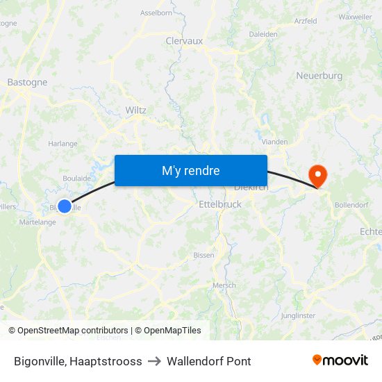 Bigonville, Haaptstrooss to Wallendorf Pont map