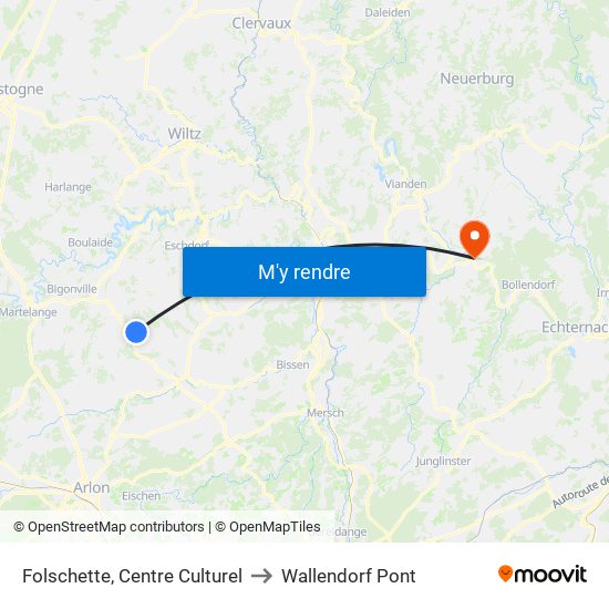 Folschette, Centre Culturel to Wallendorf Pont map