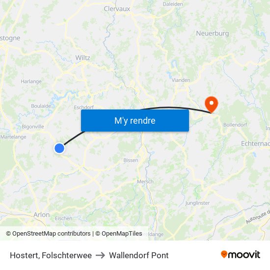 Hostert, Folschterwee to Wallendorf Pont map
