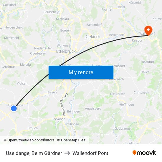 Useldange, Beim Gärdner to Wallendorf Pont map