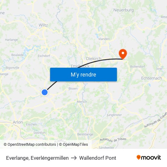 Everlange, Everléngermillen to Wallendorf Pont map