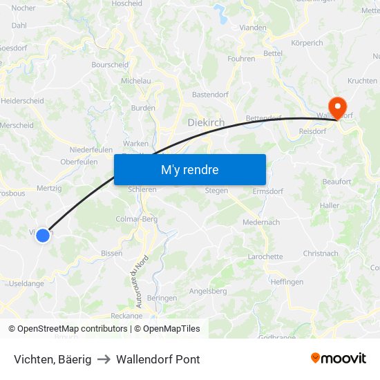 Vichten, Bäerig to Wallendorf Pont map