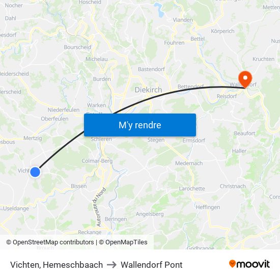 Vichten, Hemeschbaach to Wallendorf Pont map