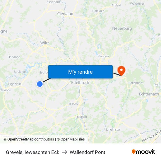 Grevels, Ieweschten Eck to Wallendorf Pont map