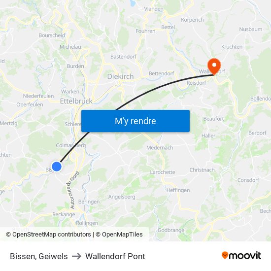 Bissen, Geiwels to Wallendorf Pont map