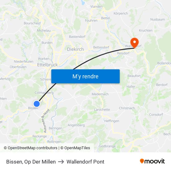 Bissen, Op Der Millen to Wallendorf Pont map