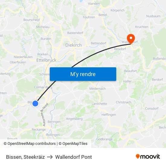 Bissen, Steekräiz to Wallendorf Pont map