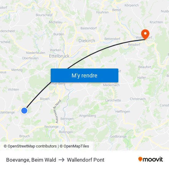 Boevange, Beim Wald to Wallendorf Pont map