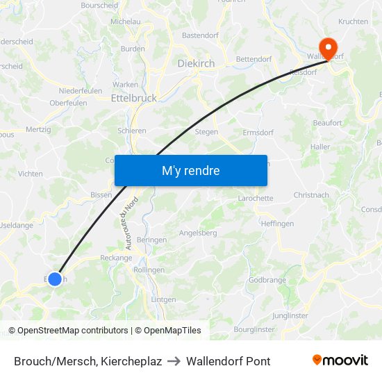 Brouch/Mersch, Kiercheplaz to Wallendorf Pont map