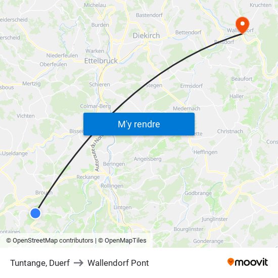 Tuntange, Duerf to Wallendorf Pont map