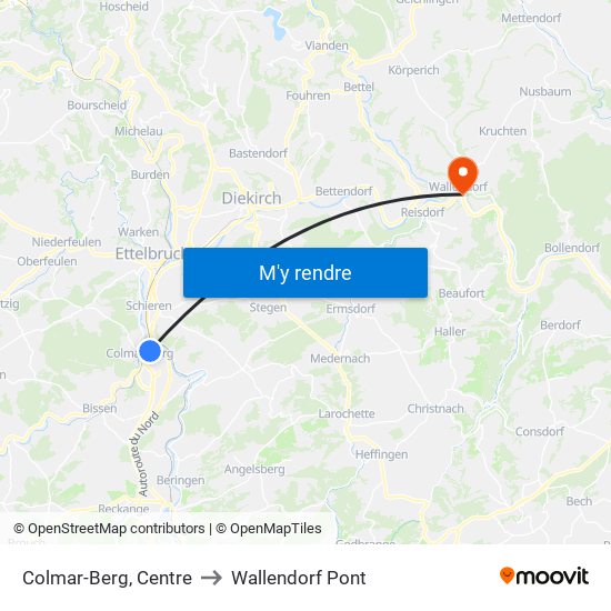 Colmar-Berg, Centre to Wallendorf Pont map
