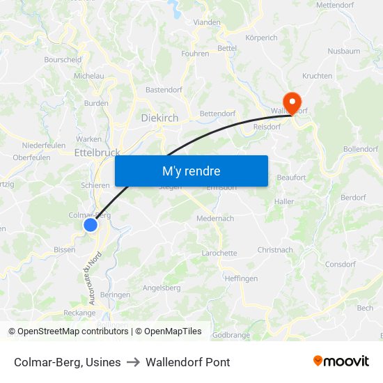 Colmar-Berg, Usines to Wallendorf Pont map