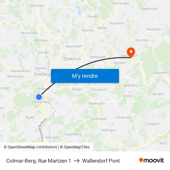 Colmar-Berg, Rue Martzen 1 to Wallendorf Pont map