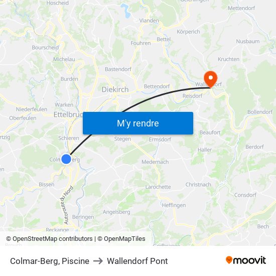 Colmar-Berg, Piscine to Wallendorf Pont map