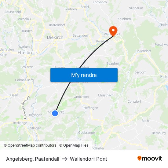 Angelsberg, Paafendall to Wallendorf Pont map