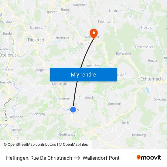 Heffingen, Rue De Christnach to Wallendorf Pont map