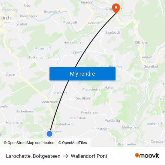 Larochette, Boltgesteen to Wallendorf Pont map