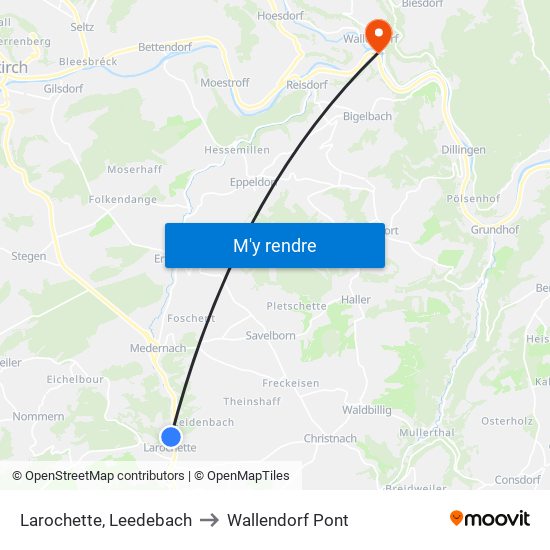 Larochette, Leedebach to Wallendorf Pont map