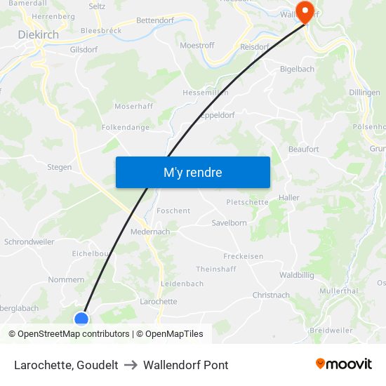 Larochette, Goudelt to Wallendorf Pont map