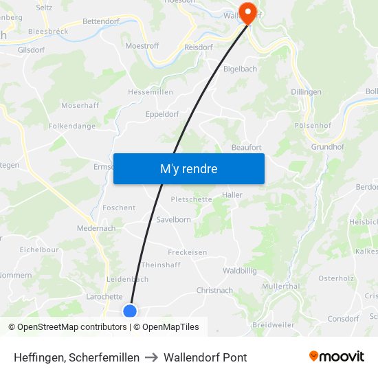 Heffingen, Scherfemillen to Wallendorf Pont map