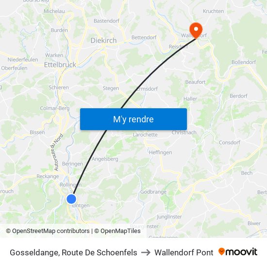 Gosseldange, Route De Schoenfels to Wallendorf Pont map