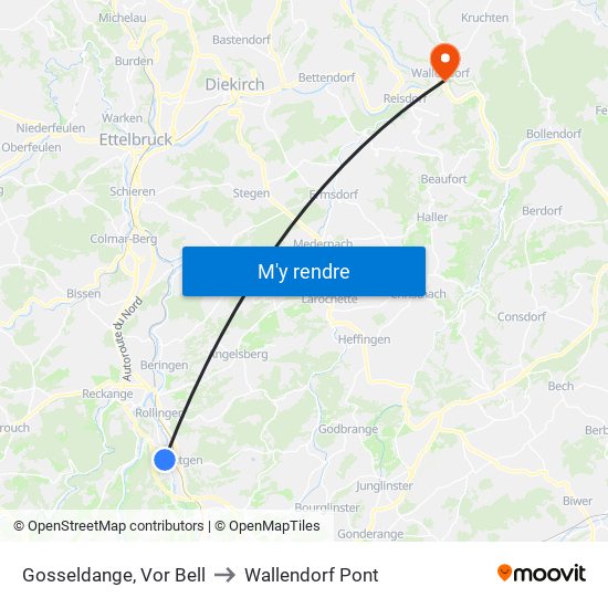 Gosseldange, Vor Bell to Wallendorf Pont map