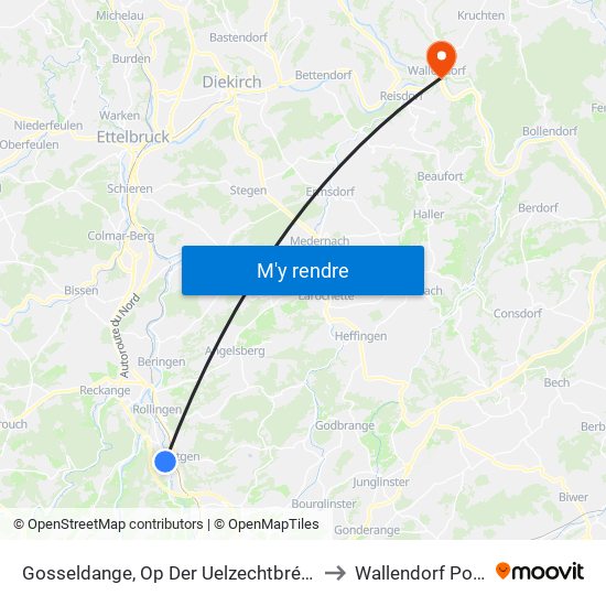 Gosseldange, Op Der Uelzechtbréck to Wallendorf Pont map