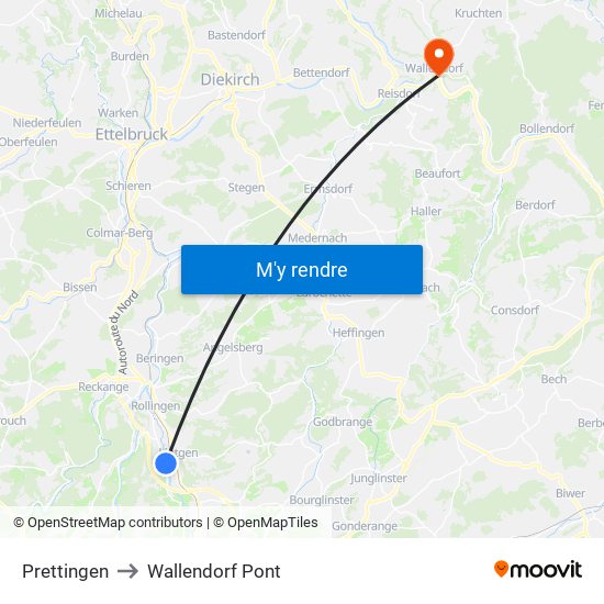 Prettingen to Wallendorf Pont map