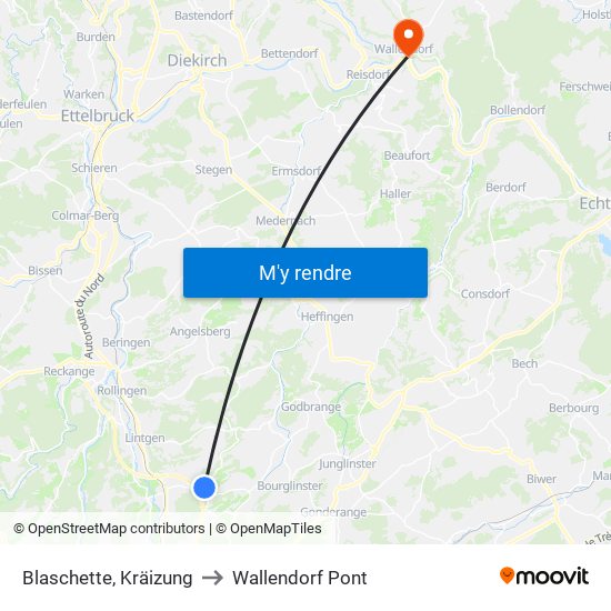 Blaschette, Kräizung to Wallendorf Pont map