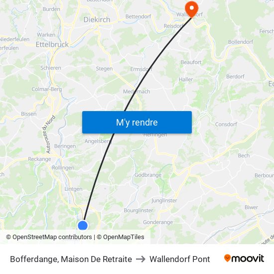 Bofferdange, Maison De Retraite to Wallendorf Pont map