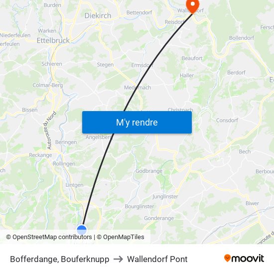 Bofferdange, Bouferknupp to Wallendorf Pont map