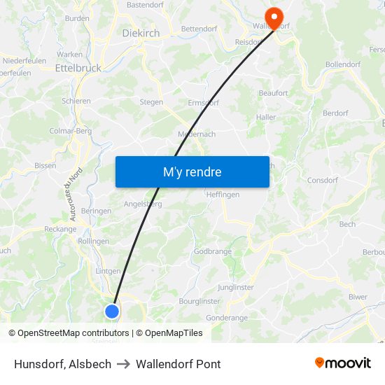 Hunsdorf, Alsbech to Wallendorf Pont map